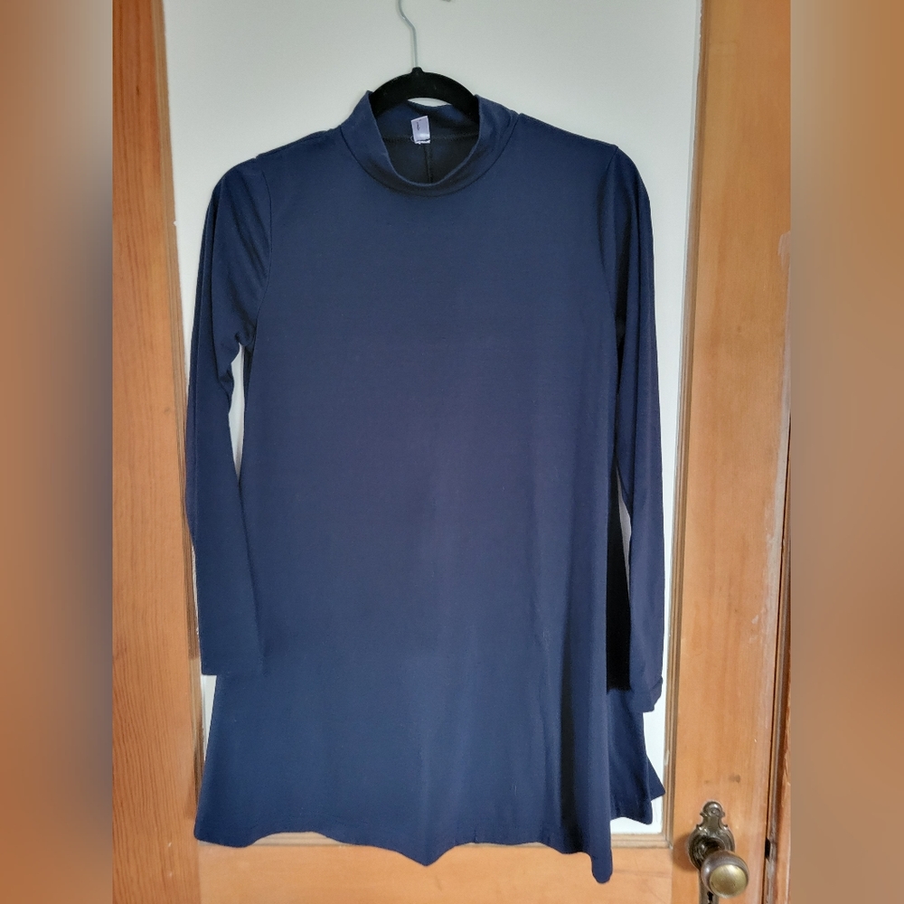 Long Sleeve Mock Neck Navly Blue Dress